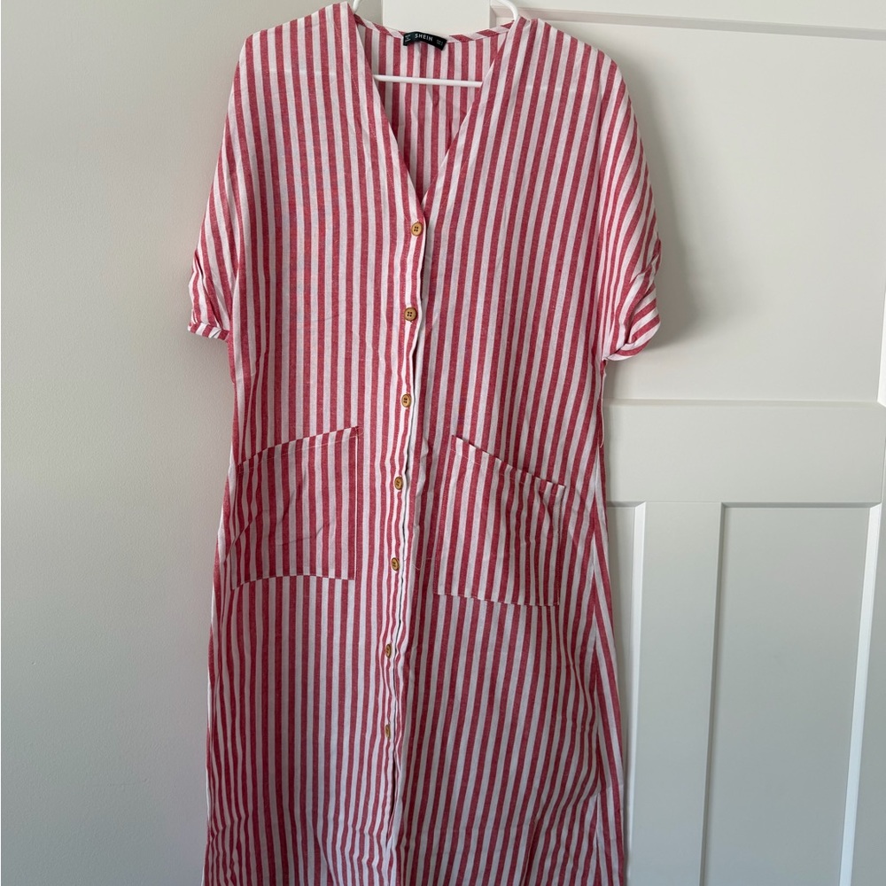 SHEIN Red and White Striped Dress